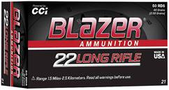 CCI 0021 Blazer High Velocity 22LR 40gr Lead Round Nose 50 Per Box/100 Case